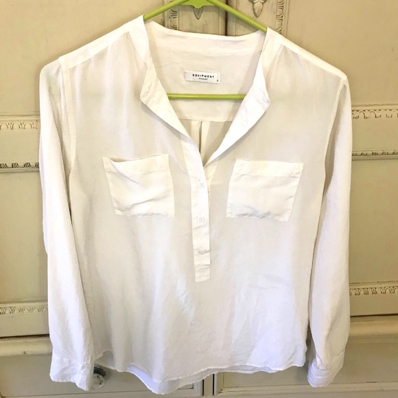 Equipment Tops - White Equipment Long-Sleeve Silk Shirt Sz. Small